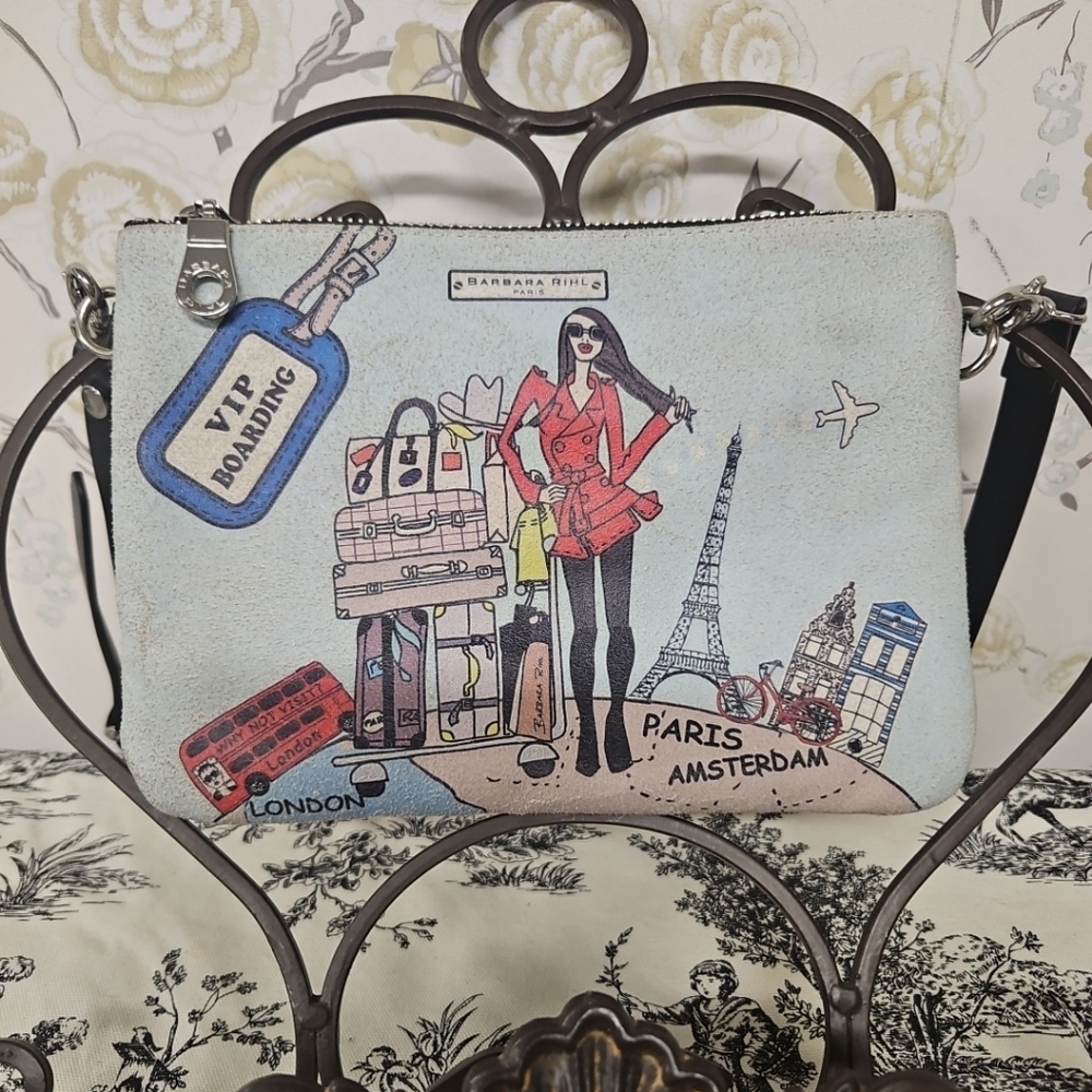 BARBARA RIHK Women's Travel-Themed Crossbody Bag - Cream USED